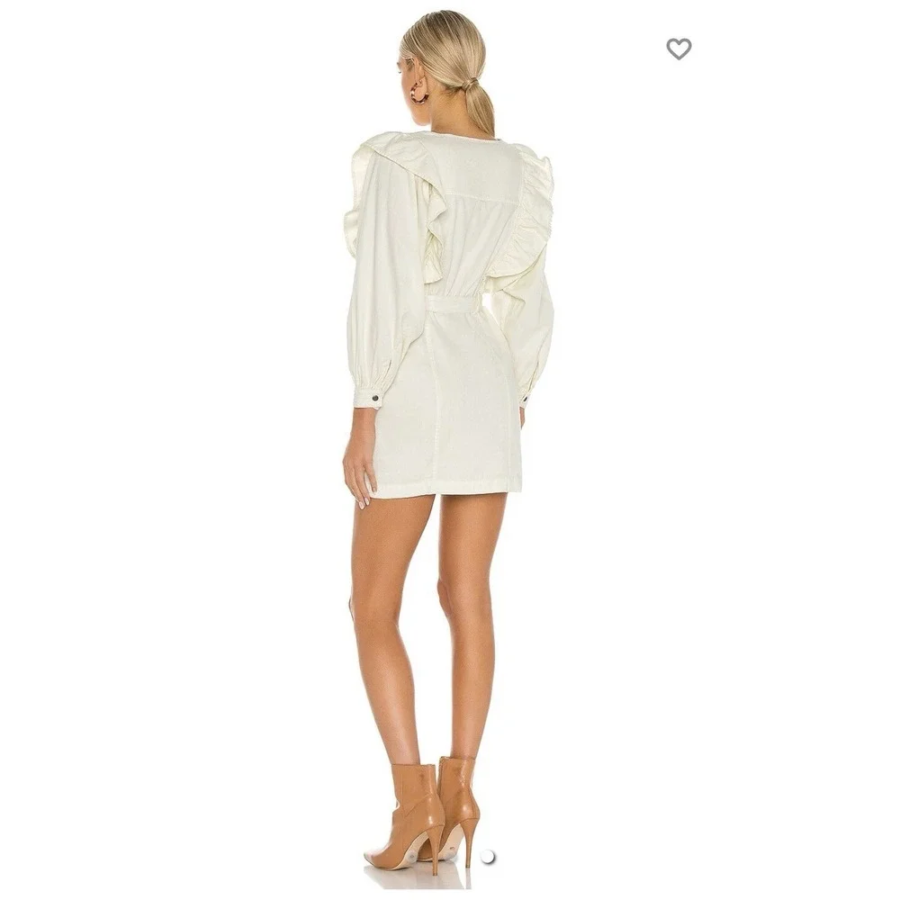 Free People Imogene Mini Dress XS Ecru Ruffle Utility Zip Front Belted